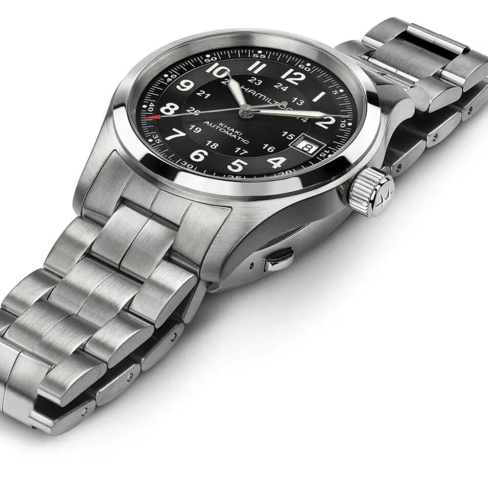 Hamilton Khaki Field Auto 38mm Black Steel Case Black Strap Watch