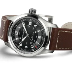 Hamilton Khaki Field Auto 38mm Black Dial Steel Case Brown Leather Strap Watch