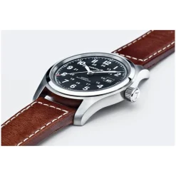 Hamilton Khaki Field Auto 42mm Black Dial Steel Case Brown Strap Watch