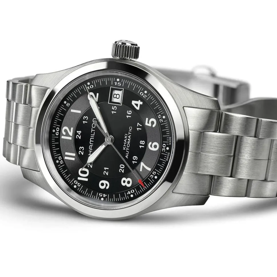 Hamilton Khaki Field Auto 38mm Black Steel Case Black Strap Watch