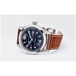 Hamilton Khaki Field Auto 42mm Black Dial Steel Case Brown Strap Watch