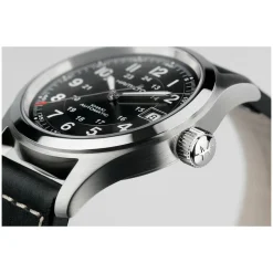Hamilton Khaki Field Auto 38mm Black Dial Steel Case Black Leather Strap Watch