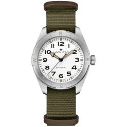 Hamilton Khaki Field Expedition Auto 41mm White Dial Steel Case Green Strap Watch