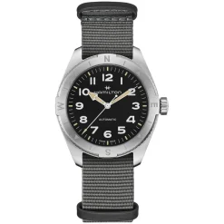 Hamilton Khaki Field Expedition Auto 41mm Black Dial Steel Case Grey Strap Watch