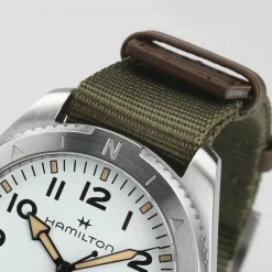 Hamilton Khaki Field Expedition Auto 41mm White Dial Steel Case Green Strap Watch
