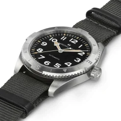 Hamilton Khaki Field Expedition Auto 41mm Black Dial Steel Case Grey Strap Watch