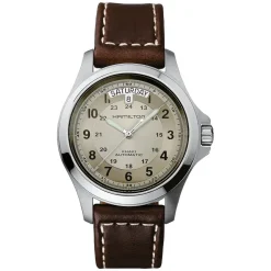 Hamilton Khaki Field King Auto 40mm Beige Dial Steel Case Brown Leather Strap Watch