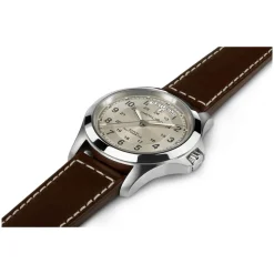 Hamilton Khaki Field King Auto 40mm Beige Dial Steel Case Brown Leather Strap Watch