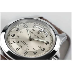 Hamilton Khaki Field King Auto 40mm Beige Dial Steel Case Brown Leather Strap Watch