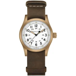 Hamilton Khaki Field Mechanical Bronze 38mm White Dial Brown Leather Strap Watch