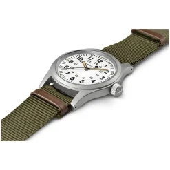 Hamilton Khaki Field Mechanical 38mm White Dial Steel Case Green Strap Watch