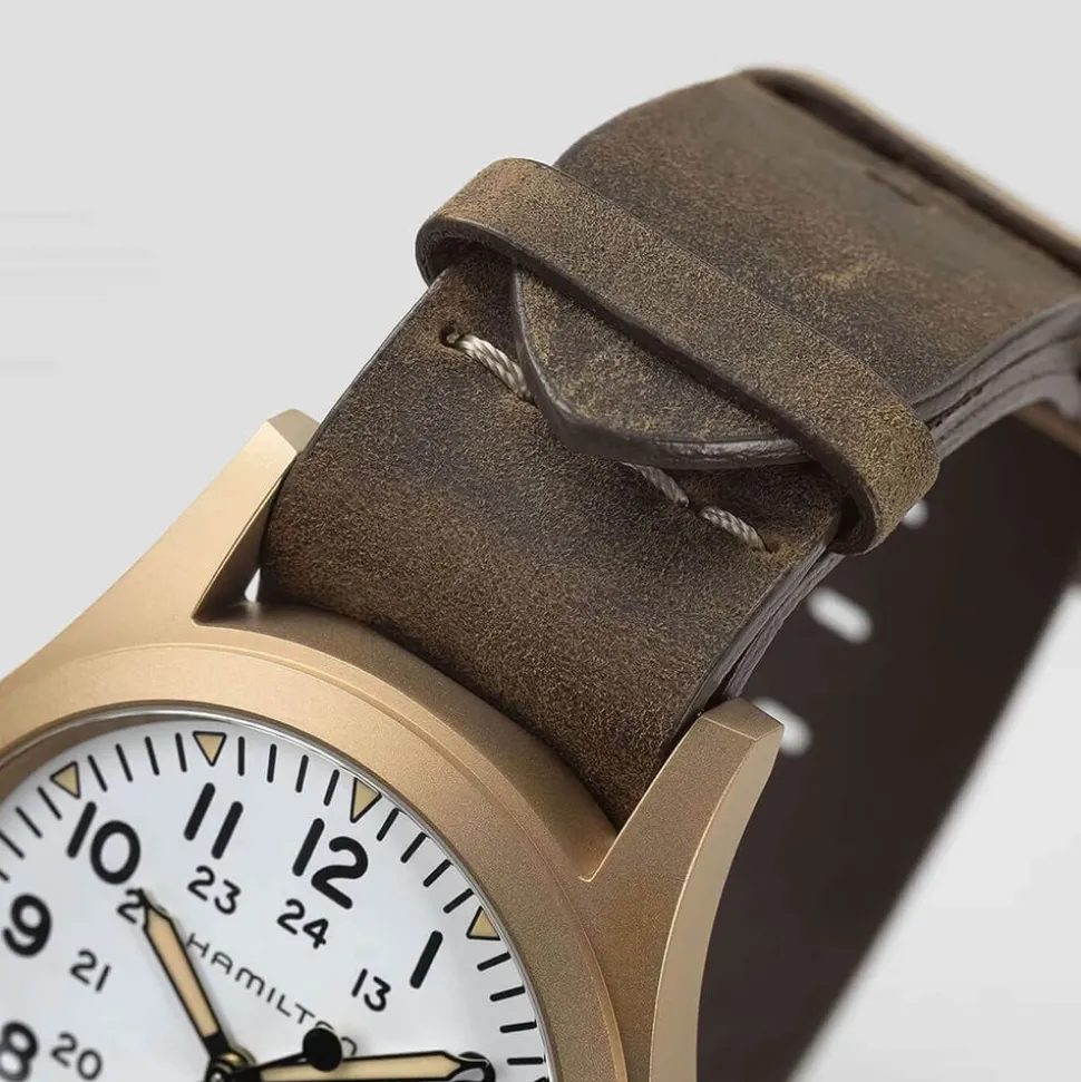 Hamilton Khaki Field Mechanical Bronze 38mm White Dial Brown Leather Strap Watch