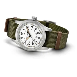 Hamilton Khaki Field Mechanical 38mm White Dial Steel Case Green Strap Watch