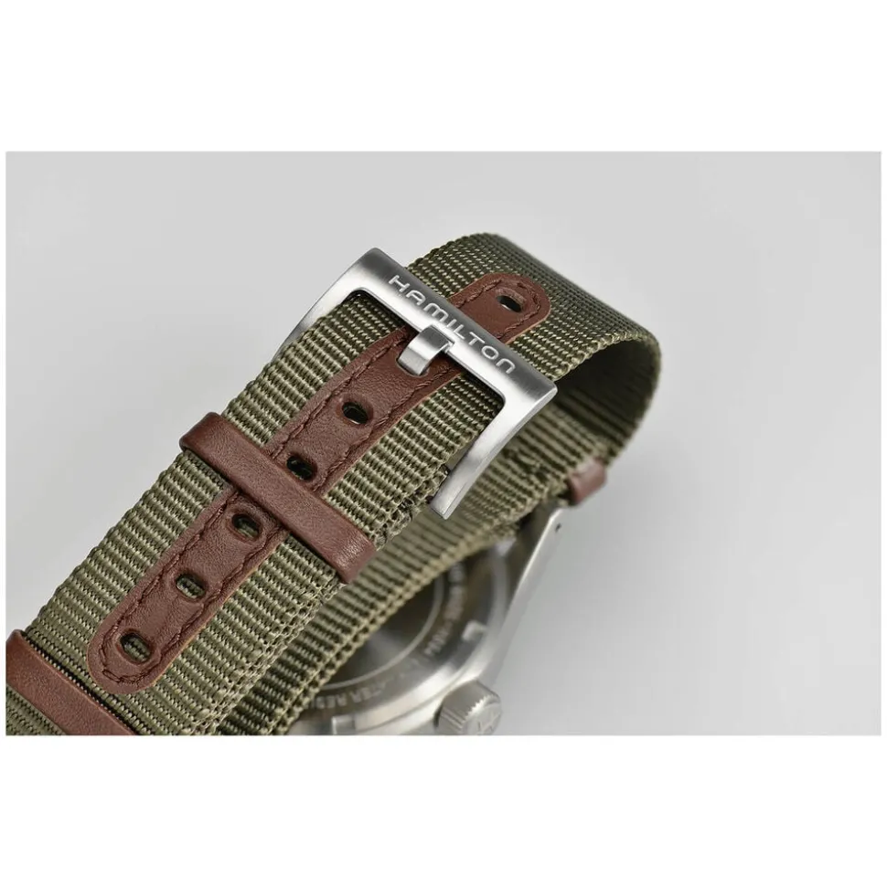 Hamilton Khaki Field Mechanical 38mm Black Dial Steel Case Green Strap Watch