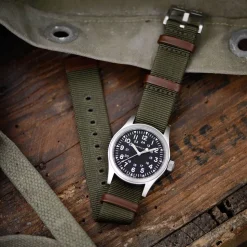 Hamilton Khaki Field Mechanical 38mm Black Dial Steel Case Green Strap Watch