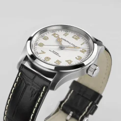 Hamilton Khaki Field Murph 38mm White Dial Steel Case Black Leather Bracelet Watch