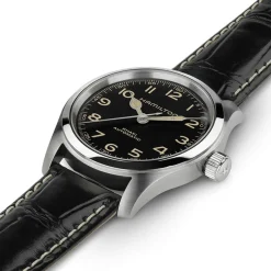 Hamilton Khaki Field "Murph" 38mm Black Dial Steel Case Leather Strap Watch