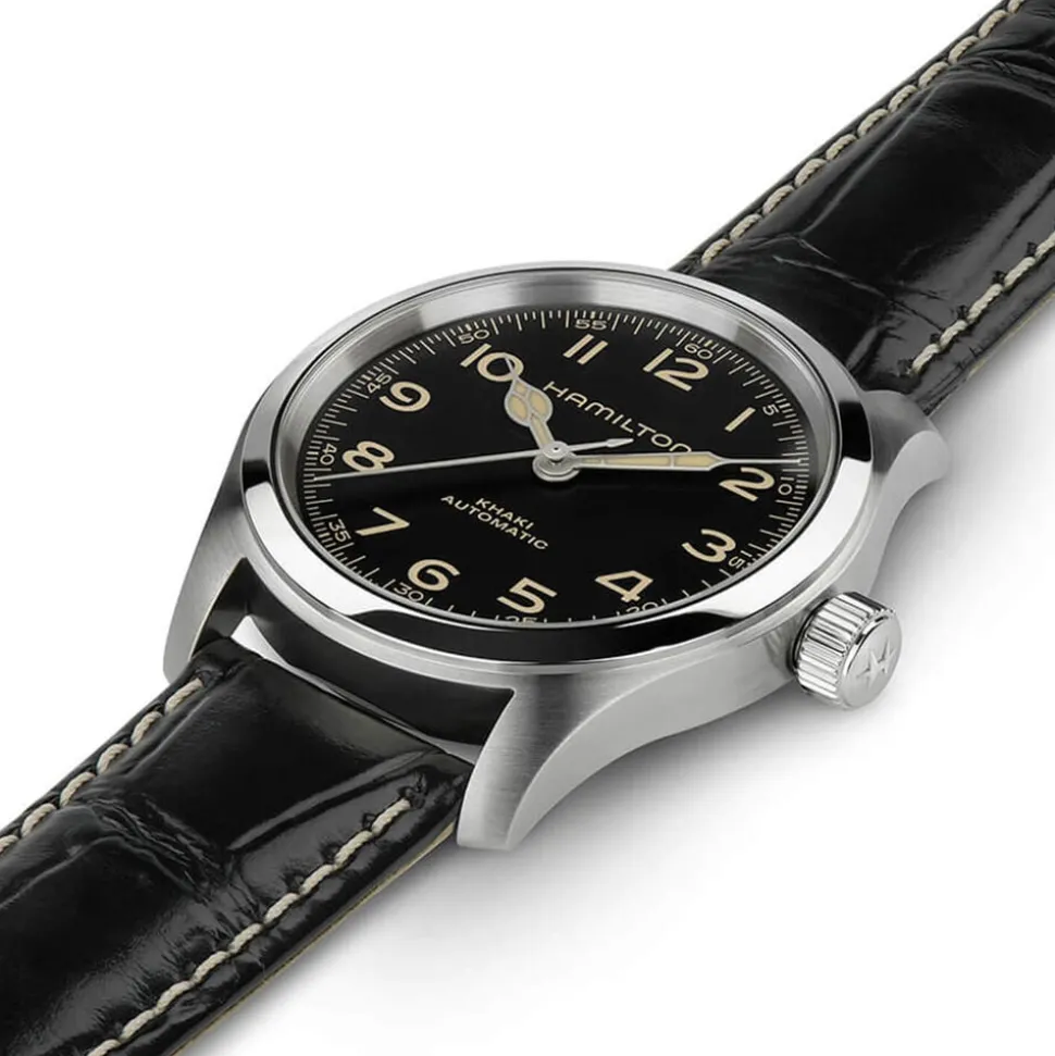 Hamilton Khaki Field "Murph" 38mm Black Dial Steel Case Leather Strap Watch