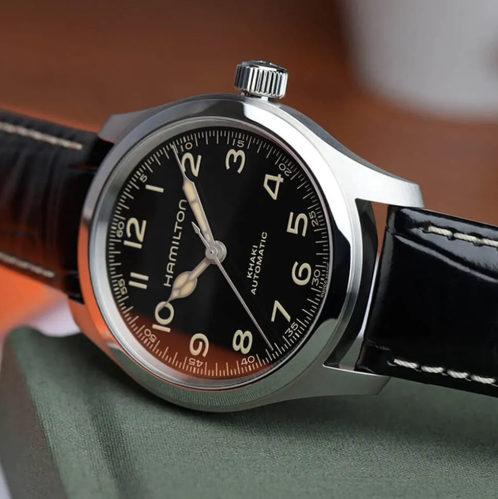 Hamilton Khaki Field "Murph" 38mm Black Dial Steel Case Leather Strap Watch