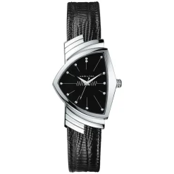 Hamilton Ventura Quartz 32mm x 50mm Black Dial Steel Case Black Leather Strap Watch