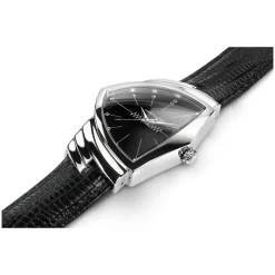 Hamilton Ventura Quartz 32mm x 50mm Black Dial Steel Case Black Leather Strap Watch