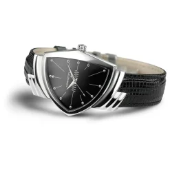 Hamilton Ventura Quartz 32mm x 50mm Black Dial Steel Case Black Leather Strap Watch