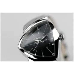 Hamilton Ventura Quartz 32mm x 50mm Black Dial Steel Case Black Leather Strap Watch