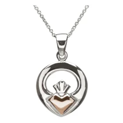 House of Lor 9ct Irish Rose Gold and Sterling Silver Claddagh Pendant
