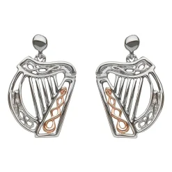 House of Lor 9ct Irish Rose Gold and Silver Celtic Knot Harp Earrings