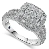Kathy De Stafford 18ct White Gold ''Annalise'' Square Halo Cluster & 3 Row Shoulders 1ct Ring