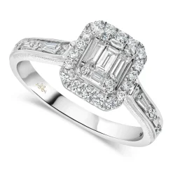 Kathy De Stafford 18ct White Gold ''Athena'' Rectangular Halo Bag Round Shoulders 0.40ct Ring