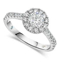 Kathy De Stafford 18ct White Gold ''Blossom'' Round Halo Diamond Shoulders 0.90ct Ring