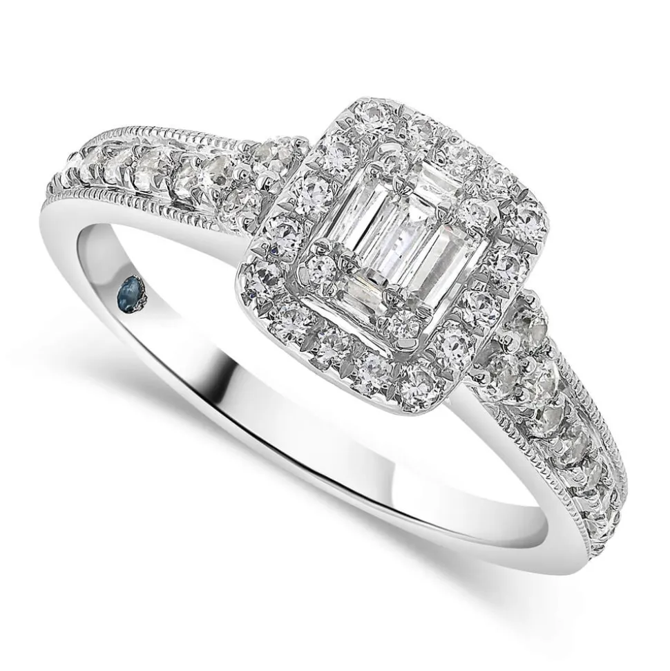 Kathy De Stafford 18ct White Gold ''Keelin'' Rectangular Cluster & Pave Shoulders 0.50ct Ring