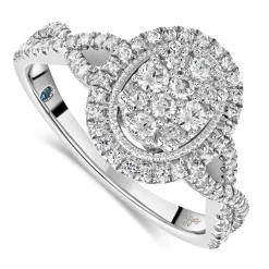 Kathy De Stafford 18ct White Gold '''Ali'' Oval Cluster Halo & Twist Pave Shoulders 0.50ct Ring
