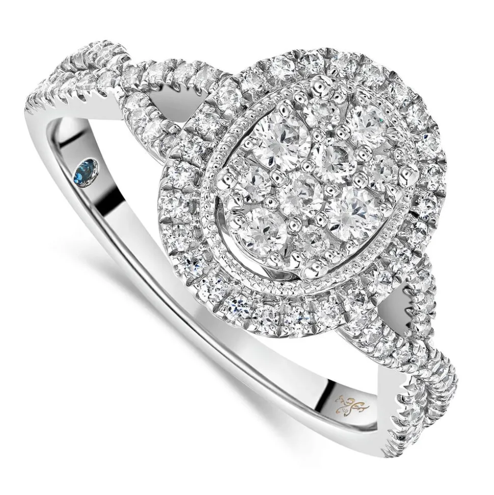 Kathy De Stafford 18ct White Gold '''Ali'' Oval Cluster Halo & Twist Pave Shoulders 0.50ct Ring
