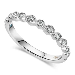 Kathy de Stafford 18ct White Gold Freya Vintage Pave Round Marquise Diamond 0.10ct Wedding Ring