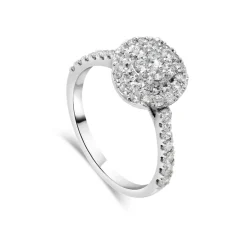 Kathy De Stafford 18ct White Gold Diamond Halo Cluster Stone Set Shoulders 0.60 Carat Ring