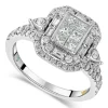 Kathy De Stafford 18ct White Gold 'Saffron' Rectangular Princess & Baguette Halo Shoulders Ring