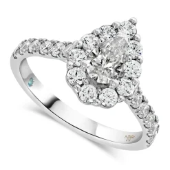 Kathy De Stafford 18ct White Gold ''Lily'' Pear Diam Halo Stone Set Shoulders 1.25ct Ring