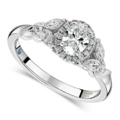 Kathy De Stafford 18ct White Gold ''Layla'' Oval Halo With Side Stone 0.75ct Ring
