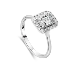 Kathy De Stafford 18ct White Gold &lsquo;Megan&rsquo; Rectangular Baguette Centre Cluster 0.45 Carat Ring