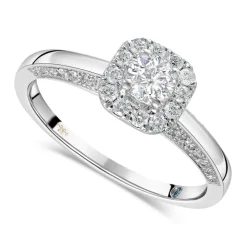 Kathy De Stafford 18ct White Gold 'Anjelica' Square Set Halo & Pave Diamond Bridge 0.50ct Ring