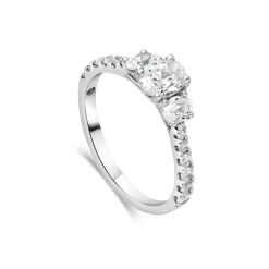 Kathy de Stafford 18ct White Gold Coco 3 Stone Oval Diamond 1ct Side Stone Set Shoulders Ring