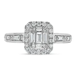 Kathy De Stafford 18ct White Gold ''Athena'' Rectangular Halo Bag Round Shoulders 0.40ct Ring