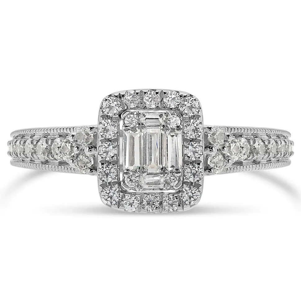 Kathy De Stafford 18ct White Gold ''Keelin'' Rectangular Cluster & Pave Shoulders 0.50ct Ring