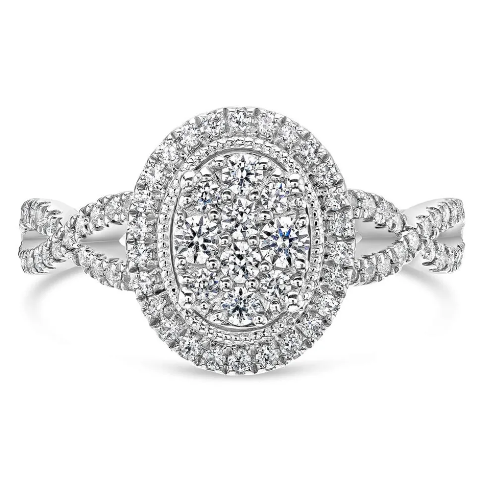 Kathy De Stafford 18ct White Gold '''Ali'' Oval Cluster Halo & Twist Pave Shoulders 0.50ct Ring