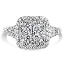 Kathy De Stafford 18ct White Gold 'Anastasia' Diamond Square Cluster Halo Shoulders 1ct Ring