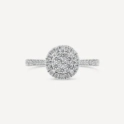 Kathy De Stafford 18ct White Gold Diamond Halo Cluster Stone Set Shoulders 0.60 Carat Ring