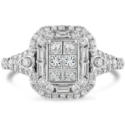 Kathy De Stafford 18ct White Gold 'Saffron' Rectangular Princess & Baguette Halo Shoulders Ring