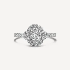 Kathy de Stafford 18ct White Gold Halle Oval Cluster with 0.75ct Sides Stone Set Shoulders Ring